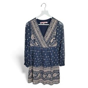 Matthew Williamson V-Neck Ling-sleeve 100% Silk Midi Dress W1975 Sz 4